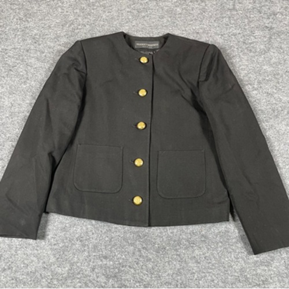 Herbert Grossman Blazer Womens 6 Black Wool Gold Buttons Military Coat Retro
